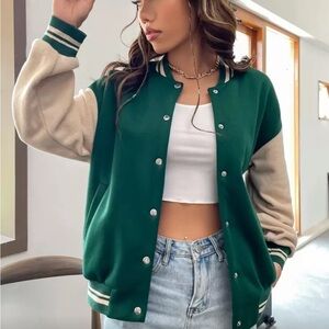 Green and Cream Varsity Jacket